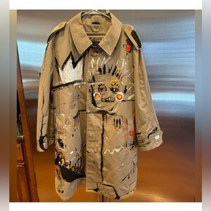 Oleg Cassini Basquiat Inspired Tan Long Pea Coat Jacket Size XL